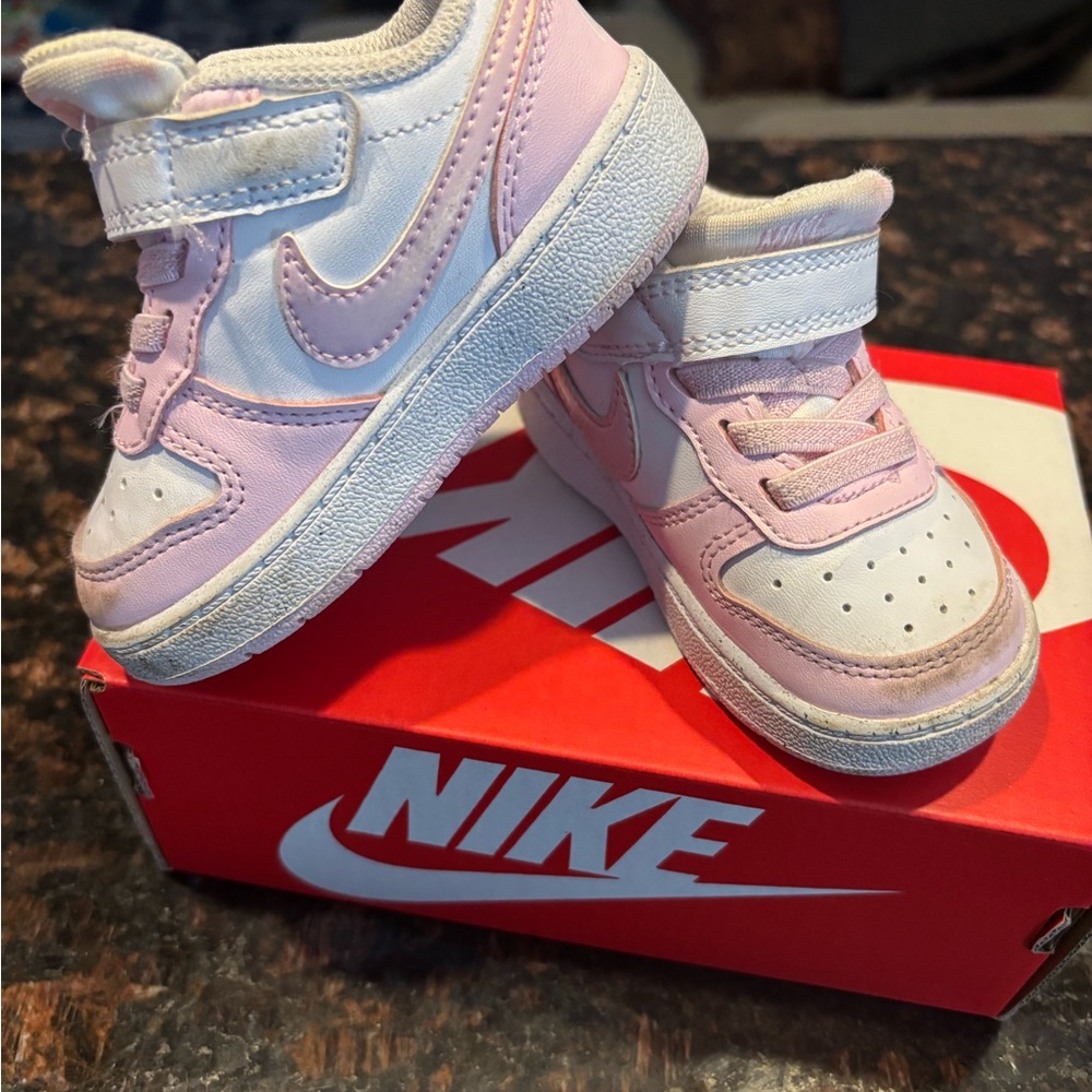 Nike Pink and White Low-Top Sneakers with Velcro Strap